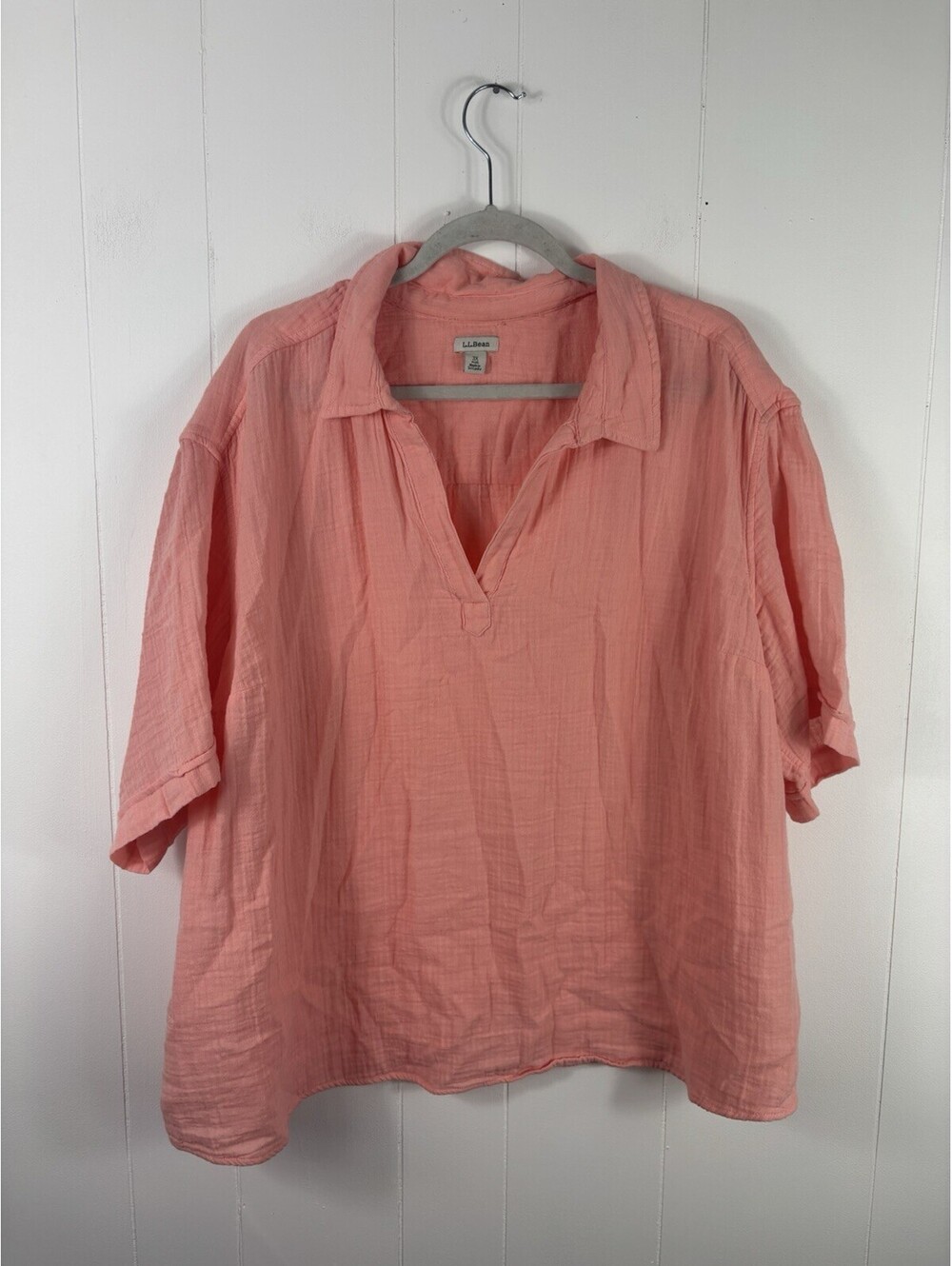 L.L. Bean Coral Relaxed Top Costal 100% Cotton Beachy Summer 3X Costal Gauzy